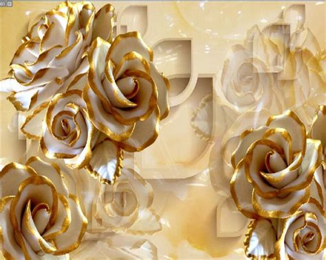 Beibehang Custom 3D Reliefs Roses Jade Carvings Wallpaper Background