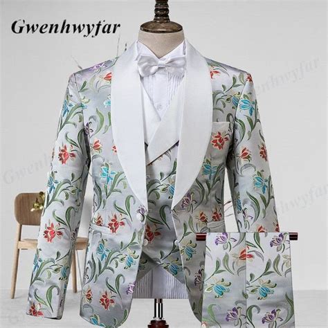 2 Gwenhwyfar Luxury Orchid Pattern Mens Wedding Suits 2021new