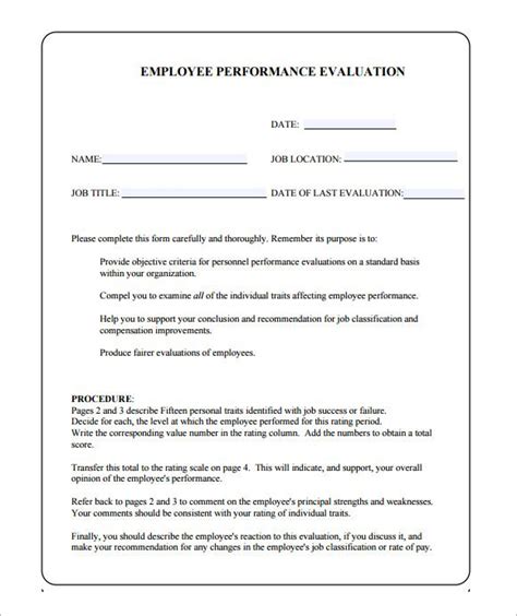 Free 7 Sample Performance Evaluation Forms In Pdf Ms Word Performance Evaluation