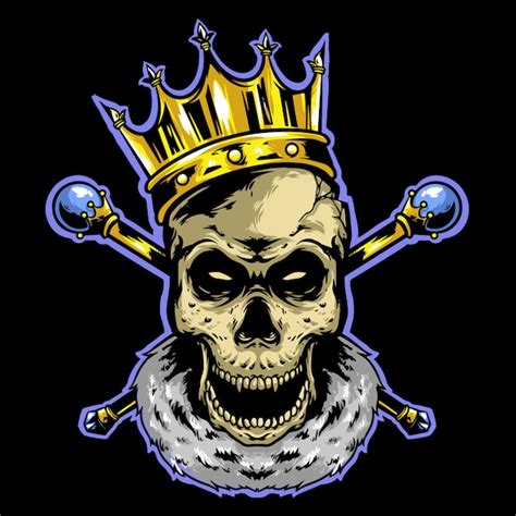 Premium Vector Skull King With Crown And Gold Stick Logo