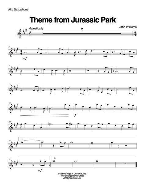 Makingmusicfun Theme From Jurassic Park Alto Saxophone And Piano Sheet Music In C Major