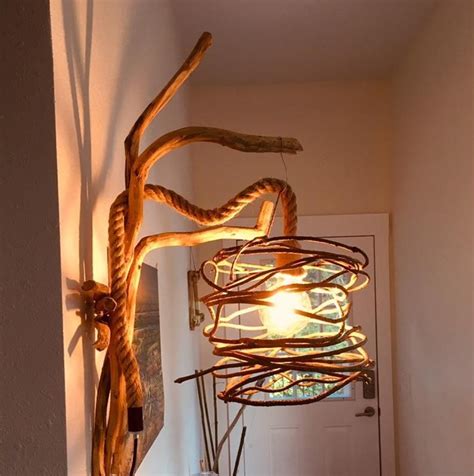 Driftwood Sconce With Rope Cord Wall Sconce Driftwood Lamp Lantern