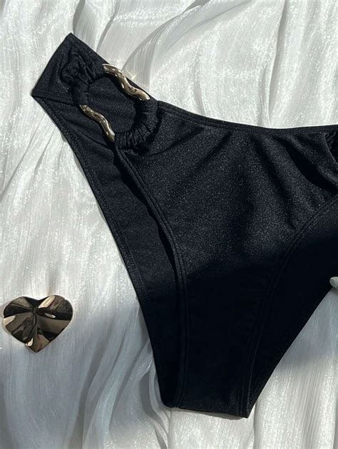 SHEIN Nouveau bikini 2 pièces métallique doré de couleur unie avec côté torsadé et coupe haute