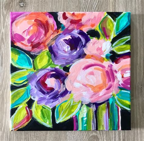 Daily Painting August 14, 2019 - Abstract Flowers Painting with Acrylics on Canvas — Elle Byers Art