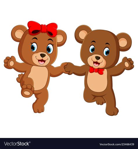 Two Cute Bears Holding Each Hands Royalty Free Vector Image