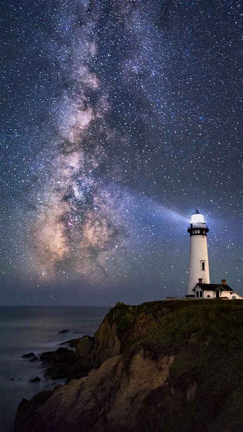 Night - Light House, galaxy, light, lighthouse, moon, night, original ...