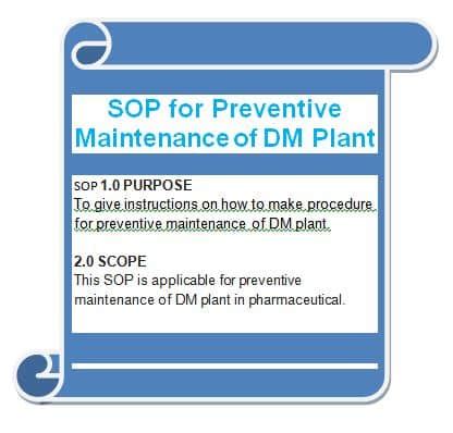 Sop For Preventive Maintenance Of Dm Plant Pharma Boss