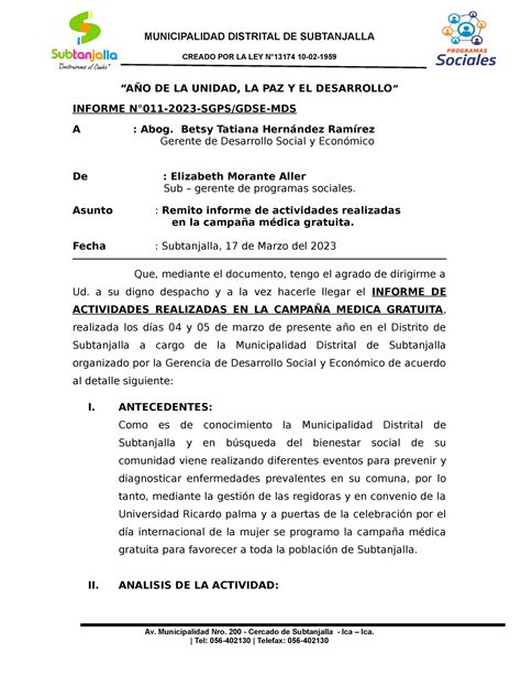 Informe Programa Social Creado Por La Ley N A O De La