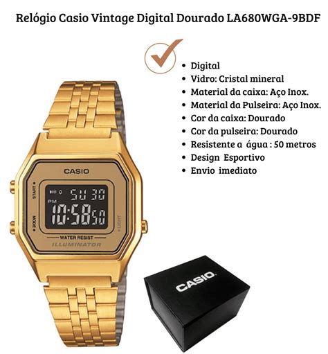 Relógio Casio Vintage Digital Dourado LA680WGA 9BDF