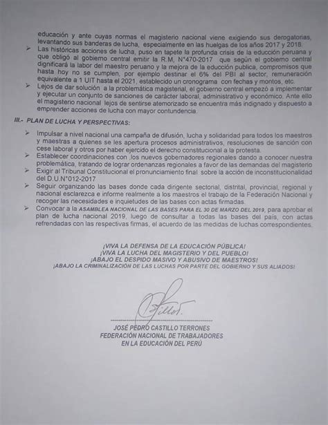 SITER LIMA FENATEPERU ACUERDOS Y TAREAS DE LA ASAMBLEA NACIONAL DEL 19