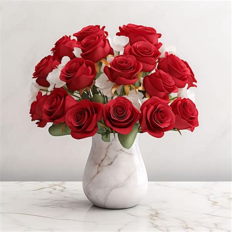 Premium Photo A Vase Of Red Roses With White And Yellow Flowers On A