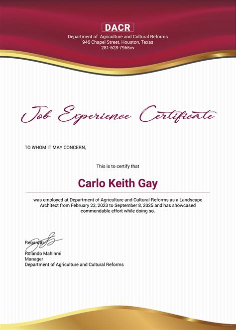 Free Job Experience Certificate Template In Adobe Photoshop Microsoft