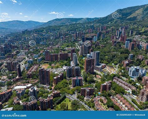 Cityscape Of Medellin Surrounded By Green Mountains Colombia Stock