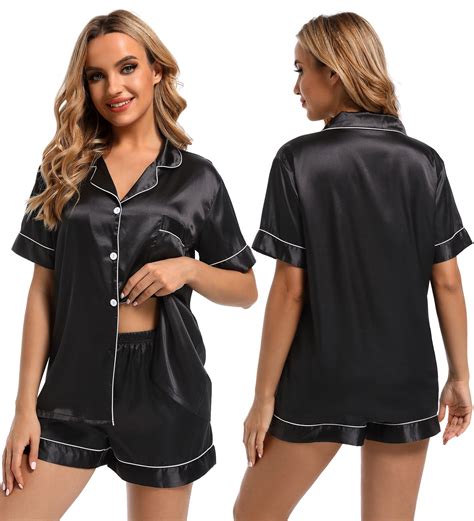 Finvizo Womens Silk Satin Pajamas Set Soft Short Sleeve Two Piece Pjs