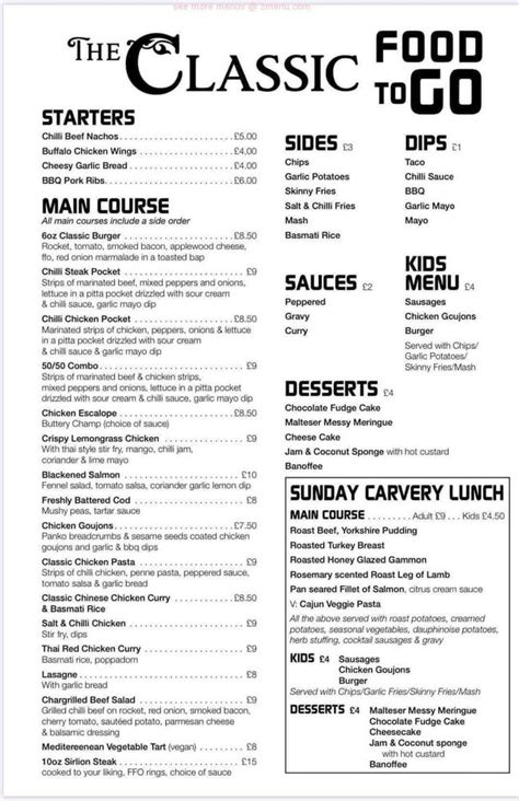 Online Menu Of The Classic Restaurant Limavady United Kingdom Bt49