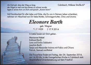 Traueranzeigen Von Eleonore Barth Schwarzw Lder Bote Trauer