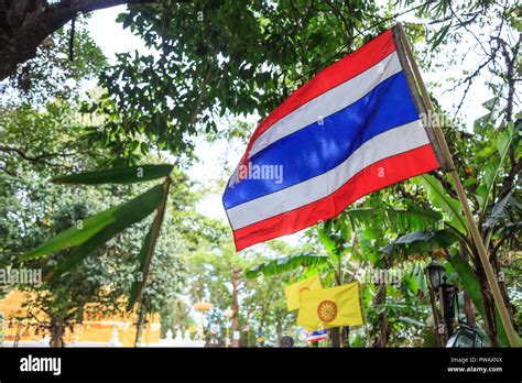 Thai Tricolor Thailand Nation's Flag (5 horizontal stripes in colors red, white and blue at ...