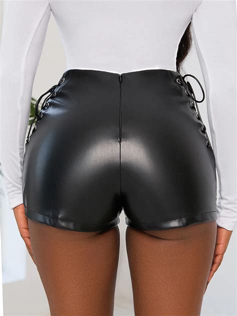 Stretch Tight Black Faux Leather Shorts For Women Nora Glam Chic