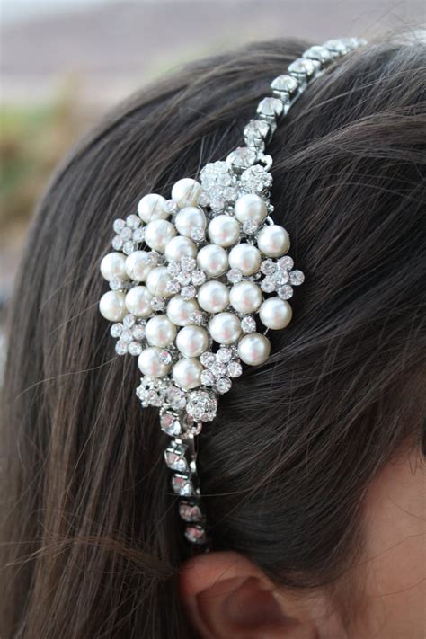 Bridal Headband Rhinestone And Pearl Bridal Headband Crystal Etsy