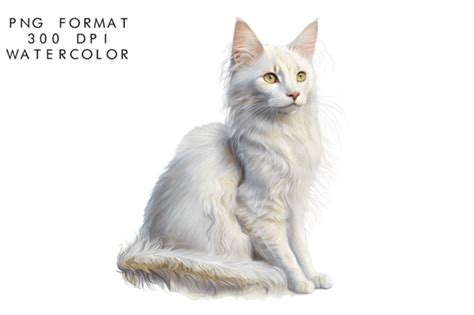 Watercolor Turkish Angora Cat Clipart Graphic By WatercolorByKr