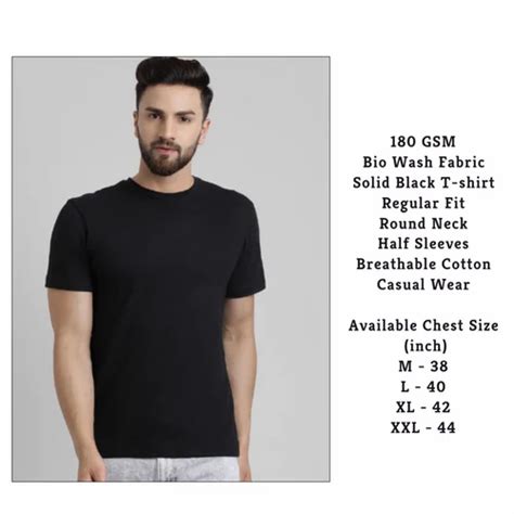 Round 180 Gsm Bio Wash Solid Black T Shirt Half Sleeves Plain At Rs