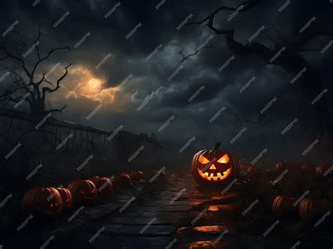 Premium AI Image | A scary pumpkin And Halloween night dark clouds loom ...