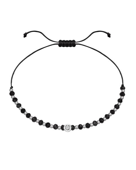 Black Onyx Gemstone String Of Love Bracelet For Protection 14k White Gold