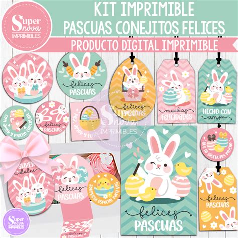 KIT IMPRIMIBLE PASCUAS CONEJITOS FELICES Supernova Imprimibles