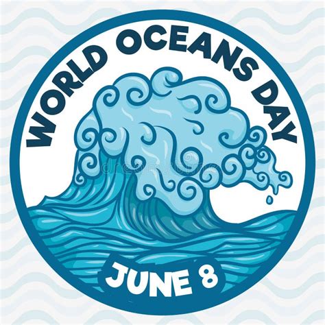 Button With Wave And Some Precepts About World Oceans Day Vector