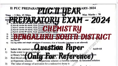 Puc Ii Chemistry Bengaluru South Preparatory Exam For