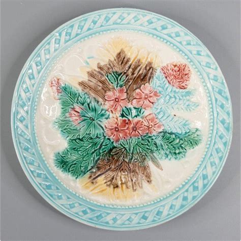 Pair Of 19th Century French Majolica Leaf And Floral Plates For Sale At