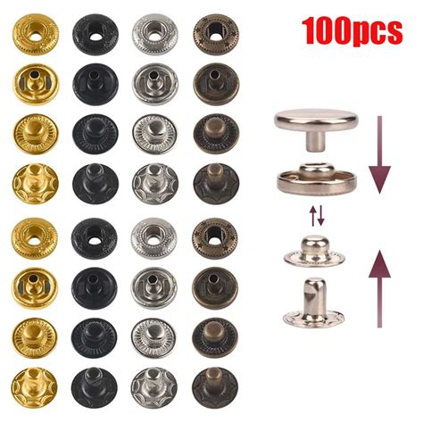 Pcs Leather Snap Fasteners Kit Mm Metal Button Snaps Press Studs