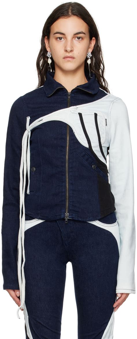 Blue Paneled Denim Jacket By Ottolinger On Sale