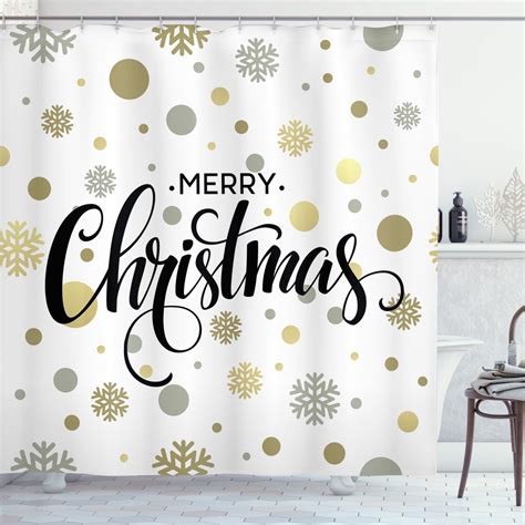 Christmas Shower Curtain Merry Christmas Stylized Lettering On An