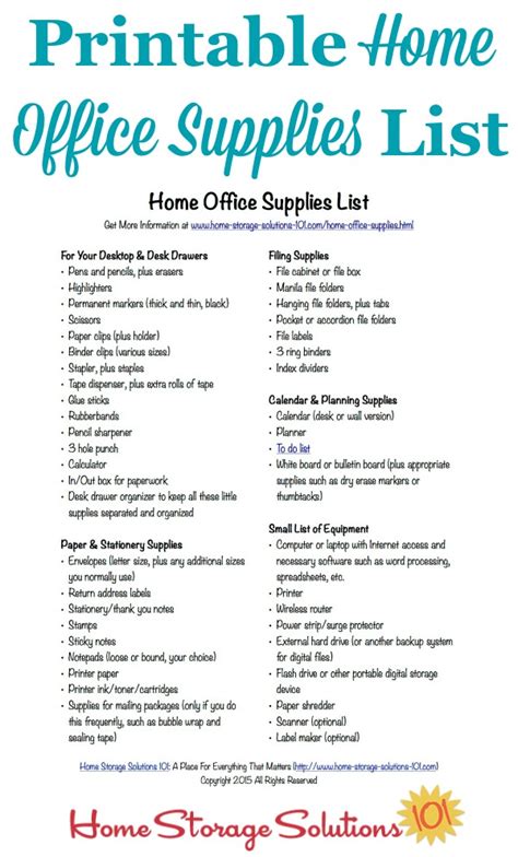 Office Supply Shopping List Template