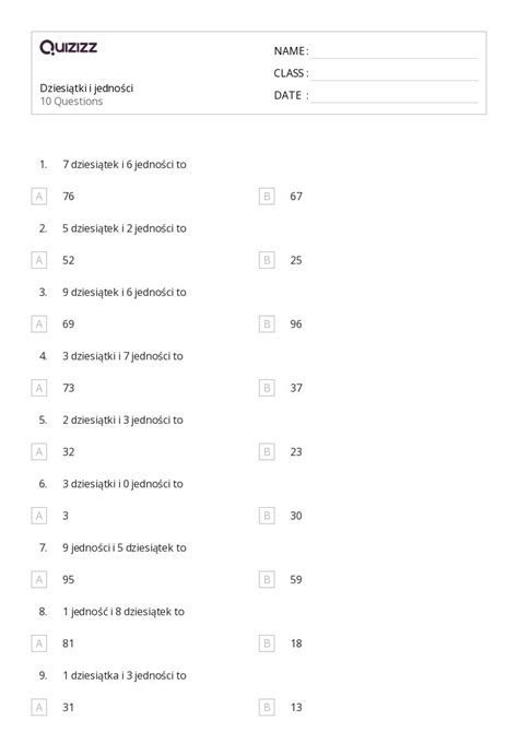 Ponad Liczenie Dziesi Tkami Arkuszy Roboczych Dla Klasa W Quizizz