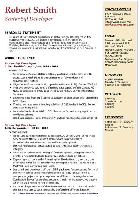 SQL Developer Resume Sample