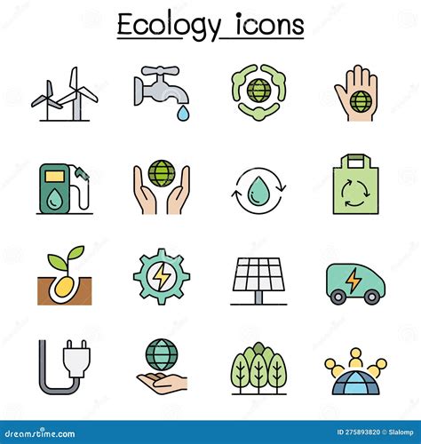 Ecology Green Energy Color Line Icon Set Vector Illustration Graphic