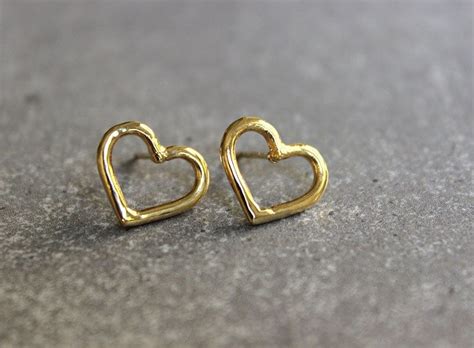Simple Gold Stud Earrings Gold Heart Studs Gold Studs Small