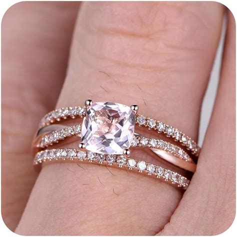 X Mm Cushion Cut Morganite Diamond Engagement Pcs Trio Halo Ring