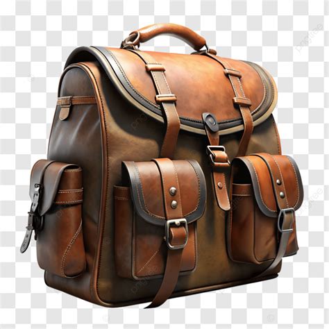 Vintage Leather Backpack With Multiple Pockets Clipart Illustration