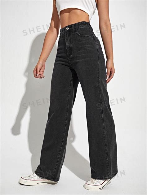 Shein Ezwear High Waist Slant Pocket Straight Leg Jeans Shein Usa