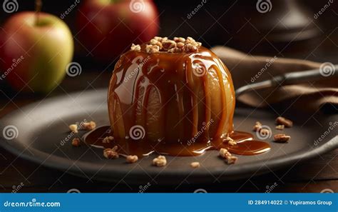 A Plate Of Indulgent Homemade Chocolate Fudge With Caramel Syrup