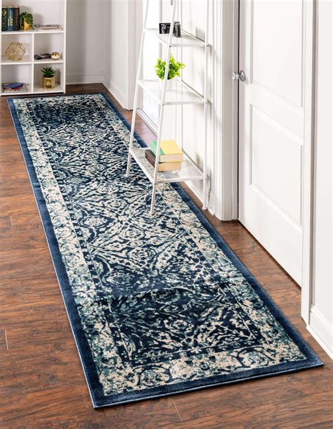 Navy Blue 3 X 13 Dahlia Runner Rug