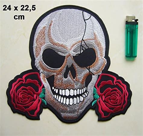 Skull Totenkopf Roses XXL Jumbo Aufnäher Aufbügler Biker Kutte iron sew