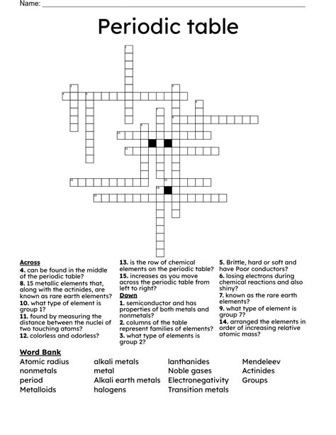 Periodic Table Crossword Puzzle