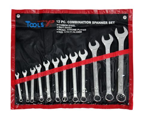 Tools XP 12 Piece Metric Combination Ring Spanner Wrench Set Tool Roll