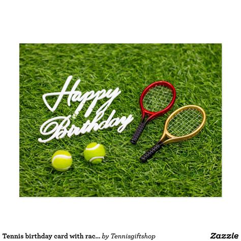 Tennis Birthday Card With Racket And Ball On Green Zazzle Tennis