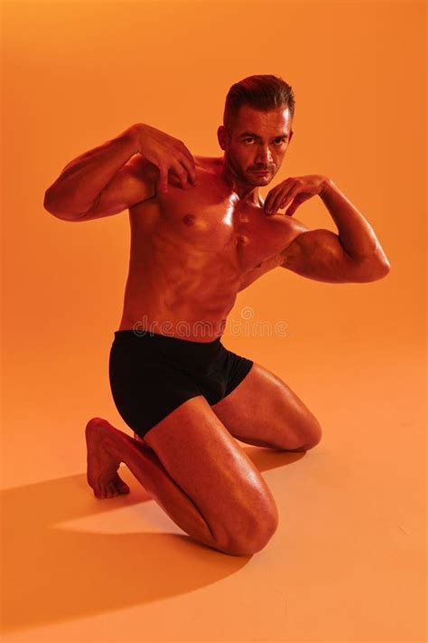 Man Bodybuilder Boxer Muscle Workout With Naked Torso With Abs Posing In Studio Advertising