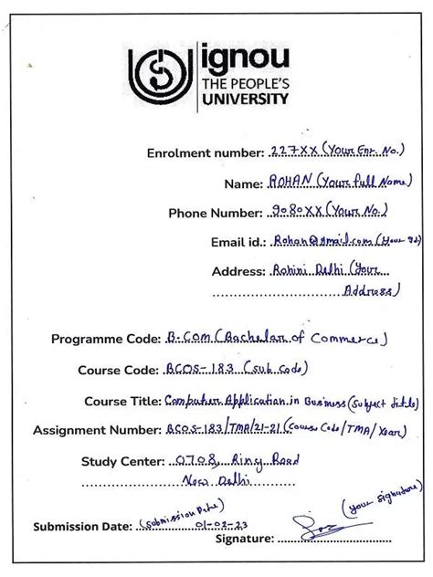 Ignou Assignment Front Page Pdf Download Free 2023 41 Off